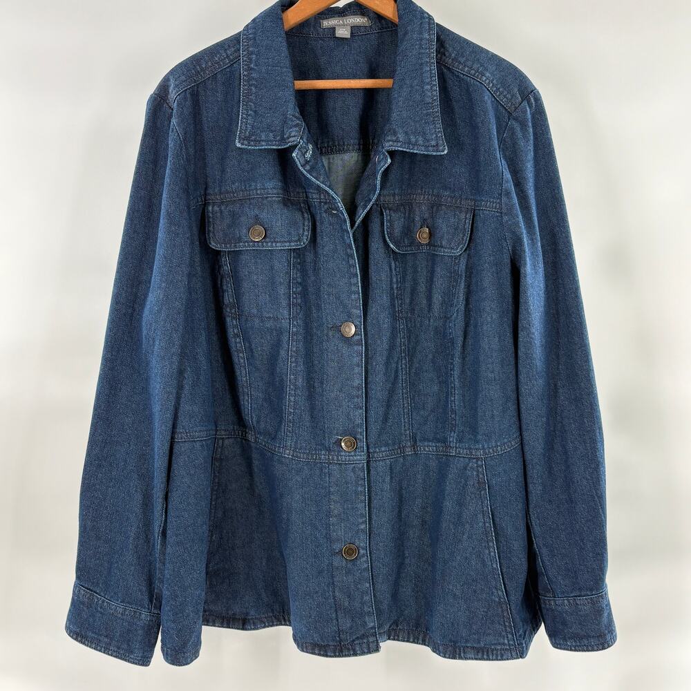 Jessica London Denim Jacket 22 22W Button Blazer Coat Coastal Utility Jean